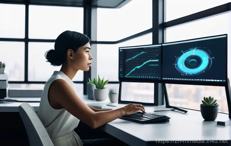 멀티미디어 디자인 이론과 실무 - **Prompt:** A multimedia designer, a young woman in her late 20s, with short, stylish hair, wearing ...