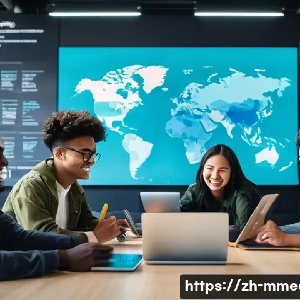 멀티미디어 콘텐츠 제작의 글로벌 표준 - **Prompt:** A diverse group of young adults, aged 18-30, from various global backgrounds (e.g., East...